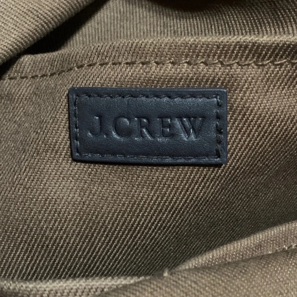 J. Crew Brown Canvas Messenger Bag Leather Trim Crossbody Satchel RN77388 Faw